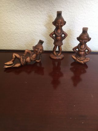 3 Vint.  1960’s Treasure Craft Menehune Hawaiian Tiki Pixie Efl Ceramic Figurines