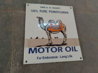 Porcelain Camel Penn Motor Oil Enamel Sign Size 8 " X 6.  5 " Inch