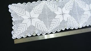 Vintage White Crochet Table Runner Flowers Dresser Scarf Tablecloth Lace