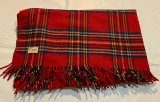 Faribo 100 Wool Red Plaid Fringe Blanket 63 X 53