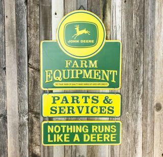John Deere Farm Equipment 19 " Embossed Metal Tin Sign Vintage Style Barn