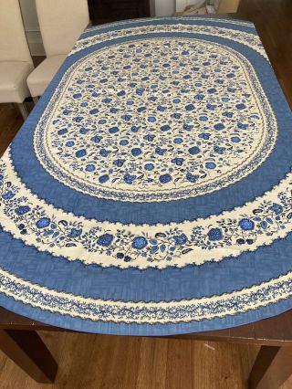 Vent Du Sud Oval Tablecloth Made In France 100 Cotton Blue Floral Cream