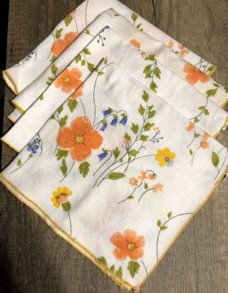 Vintage Vera Neumann Cotton Napkins Set Of 4 Floral Orange Yellow 15 " X 15 "