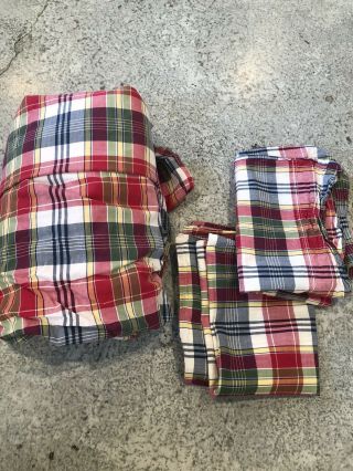 Vintage Ralph Lauren Twin Fitted Plaid Sheet And 2 Standard Pillow Cases