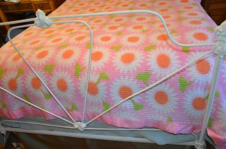 Pink Daisies Vtg 60s Hippie Acrylic Waffle Weave Twin Blanket 88x66 Flower Power 3
