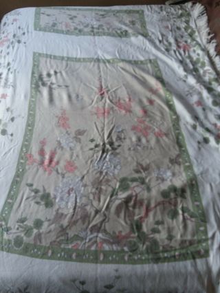 Vtg Fieldcrest Japanese Oriental Asian Look Twin Blanket Bedspread Fringe Usa