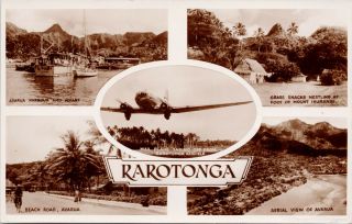 Rarotonga Cook Islands Mail Plane Avarua Harbour Multiview Rppc Postcard G34