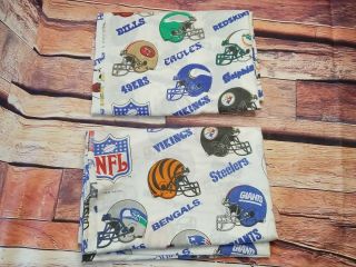 Vintage 90s 1995 Nfl Helmet Sheets Two Flat Twin Size Sheets