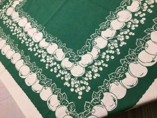 2 Vintage Table Cloths Red Green Cloth Grapes Peaches Cherries 1950s