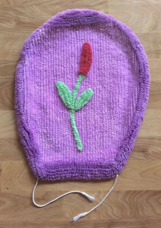 Vintage Chenille Toilet Seat Lid Cover,  Lavender & Purple With Cattail Or Bud