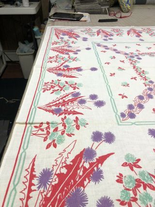 Vintage Linen Tablecloth With Printed Flower Motiff