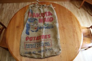 Dakota Maid Potatoes 100 Lb Burlap Sack North Dakota Indian Maiden Graphic