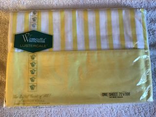Wow Old Stock Vintage Wamsutta Pretty Yellow White Stripe Twin Flat Sheet