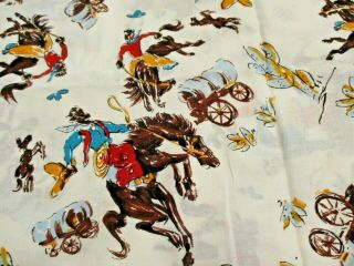Vintage sewing cotton material fabric Western Wagon Train Horse Cowboy 2.  5 yards 2
