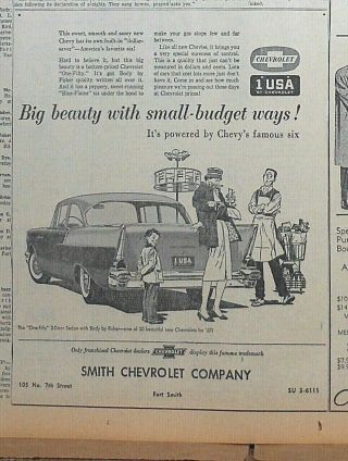 1957 Newspaper Ad For Chevrolet - " One - Fifty " 2 - Door Sedan,  Big Beauty