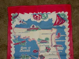 Vintage Florida State Map Souvenir Cotton Kitchen Dish Towel Pre Disney World 2