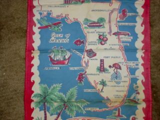 Vintage Florida State Map Souvenir Cotton Kitchen Dish Towel Pre Disney World 3