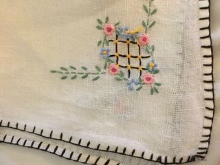 Table Topper Floral Pinks,  Blue,  Green Hand Embroidered 34x34