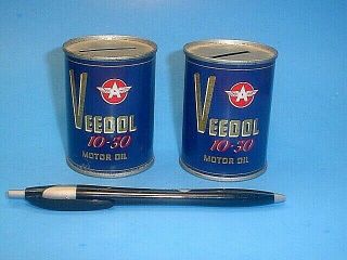 2 Vintage Veedol Flying A 10 - 30 Motor Oil 3  Metal Can Banks