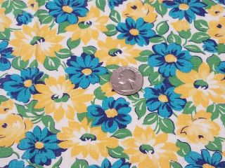 Vintage Full Feedsack: Yellow And Teal Blue Flowers