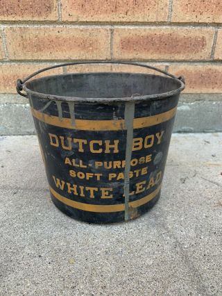 Antique Vintage Dutch Boy White Lead Paint Tin Can Bucket Pail Display
