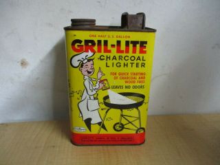 Vintage Gril - Lite Charcoal Lighter Fluid Empty Can Advertising Great Graphics