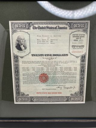 1942 WWII United States Savings Bond Unclaimed $25 War Department Bond Series E 2