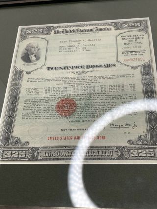 1942 WWII United States Savings Bond Unclaimed $25 War Department Bond Series E 3