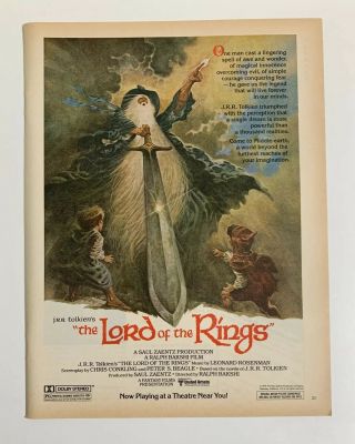 1979 Tolkien Lord Of The Rings Movie Poster Print Ad Animated Bakshi