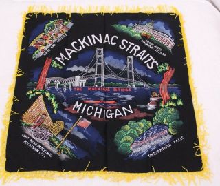 Michigan Mackinac Straits Vintage Rayon Pillow Case Cover Made In Japan