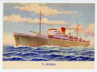 Compania Naviera S.  Miguel S/s Roma 1948 - 52 Signed Advertising Art Postcard