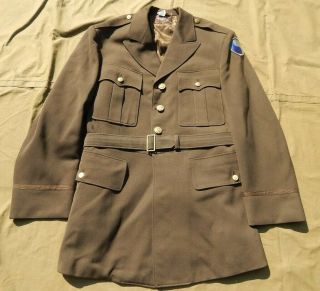 Wwii U.  S.  Army Officer’s Service Coat,  O.  D.  Elastique,  29th Inf. ,  Named,  Sz 42