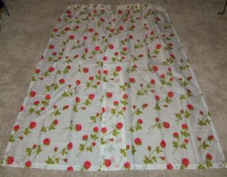 Vintage Semi - Sheer Pinch Pleat Curtain Drapes Pr White W/ Red Roses 24” X 84”