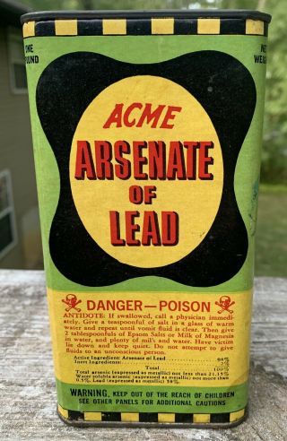 Vintage Acme Arsenate Of Lead Tin Container - Poison Skull & Crossbones