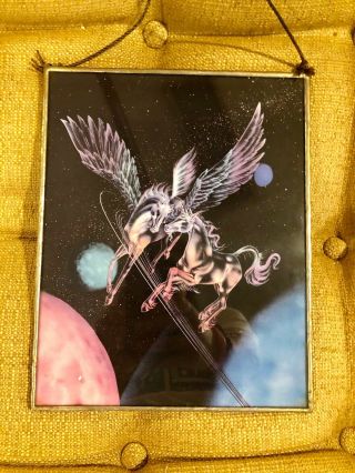 Vintage Mirror Pegasus Unicorn Space 70s Retro Fantasy Dnd Carnival Glass Fair