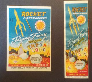 Rocket Firecracker Pack Label Pair - Vintage Fireworks Labels