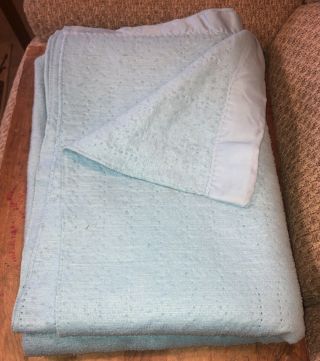 Vintage Blue Twin Automatic Electric Thermal Blanket Satin Trim Heated No Cont 2