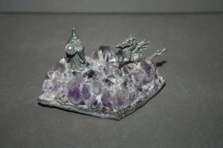 Amethyst Geode Pewter Wizard & Dragon Crystal Ball Figurine