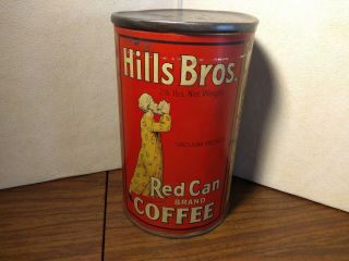 Old 2 1/2 Lb.  Coffee Tin Can Hills Bros.  - Red Can Brand San Francisco,  Ca