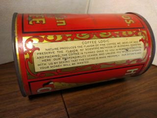 old 2 1/2 LB.  COFFEE TIN CAN HILLS BROS.  - RED CAN BRAND SAN FRANCISCO,  CA 3