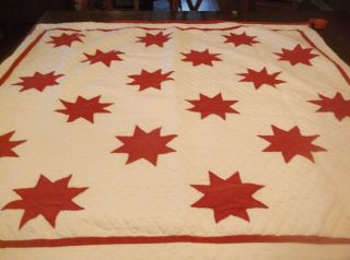 Appliqued Star Quilt Wall Hanging,  Red/white