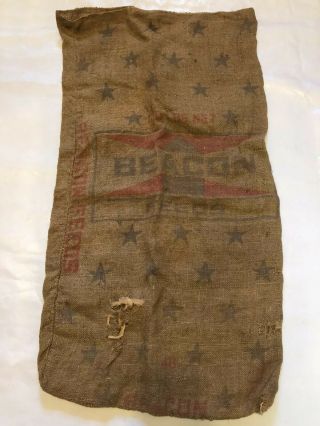 Vintage Beacon Feeds Burlap Bag Stars 100 Pounds Net Repaired Sack Cloth