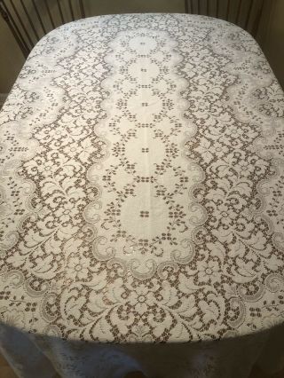 Vintage Lightweight Cream Lace Tablecloth 108” X 68”