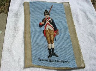 Vtg Completed Civil War Soldier Needlepoint Canvas - Delaware Blues Haslet 