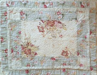 Vintage Quilted Pillow Shams Yellow Pink Patchwork Floral Shabby Chic - A Pair