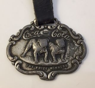 Vintage Coca Cola 5 Cent Prize Winners Bulldogs Dogs Pocket Watch Fob Strap Soda