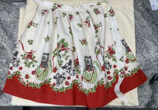 Vintage Christmas Half Apron With Puppies