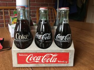 Vintage Coca Cola Coke Metal Aluminum 6 Pack Bottle Carrier with bottles 2