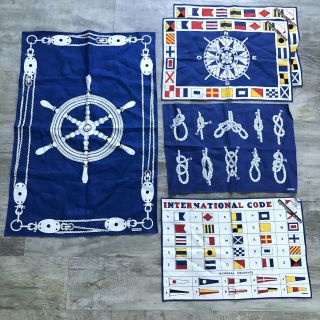 Vintage Kreier 4 Linen Placemats,  Tea Towel Nautical Flags Knots Sailing Cruise