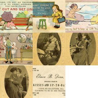Seven Humorous Postcards 1910 - 1916 Plus A Humorous Business Card Of The Same Era